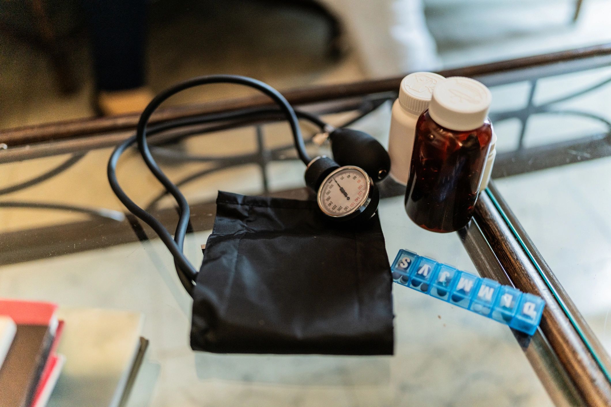 Blood pressure device on a table